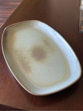 ✨ Vintage Handmade Oval Ceramic Tray in Sage Green